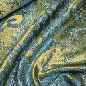 Luksuzni Brokat Selection PM068 – 36 Maslinasto Zeleni sa Tirkiznim Paisley Motivima – širina 150cm