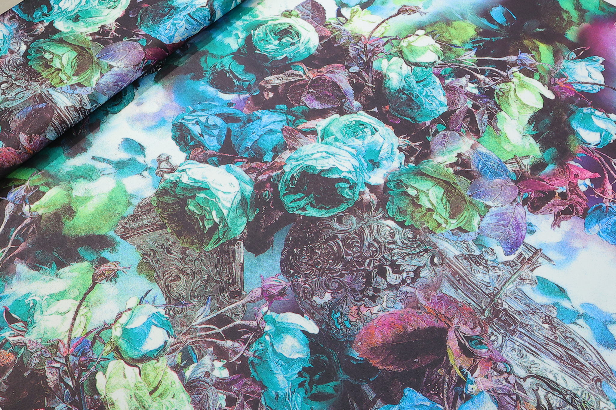 Metraža LORAN AC007 - 25 – Cvetni Motiv (Tirkizno-Ljubičasti) – Premium Tanja Skuba sa Elastinom