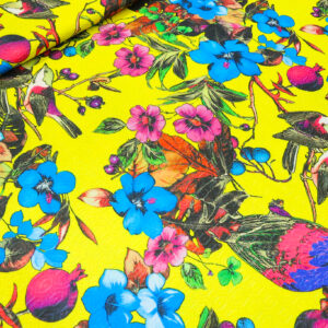 Metraža LORAN AC007 - 22 – Žuti Tropski Print (Ptice i Cveće) – Premium Tanja Skuba sa Elastinom