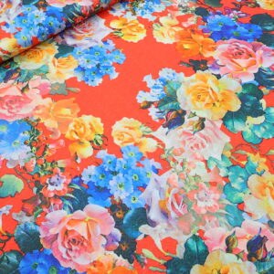 Metraža LORAN AC007 - 24 – Cvetni Print na Crvenoj Podlozi – Premium Tanja Skuba sa Elastinom