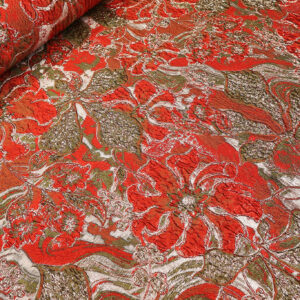 Crveni Cvetni Brokat PM071 - 64 sa zlatnim Sjajem – Luksuzna Metraža za Svečane Haljine – Širina 160cm