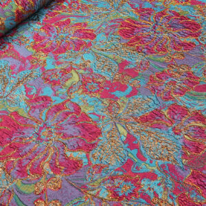 Ciklama Cvetni Brokat PM071 - 63 sa tirkiznim Sjajem – Luksuzna Metraža za Svečane Haljine – Širina 160cm