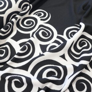 Reljefna Bordura Likra – Crno-Beli Apstraktni Spiralni Print sa Jednobojnim Panelom PE012 - 67