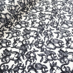 Double itwey Reljefna Elastična Likra sa Cvetnim Printom – Crno-Beli Dezen (Premium Kvalitet) PE012 - 65