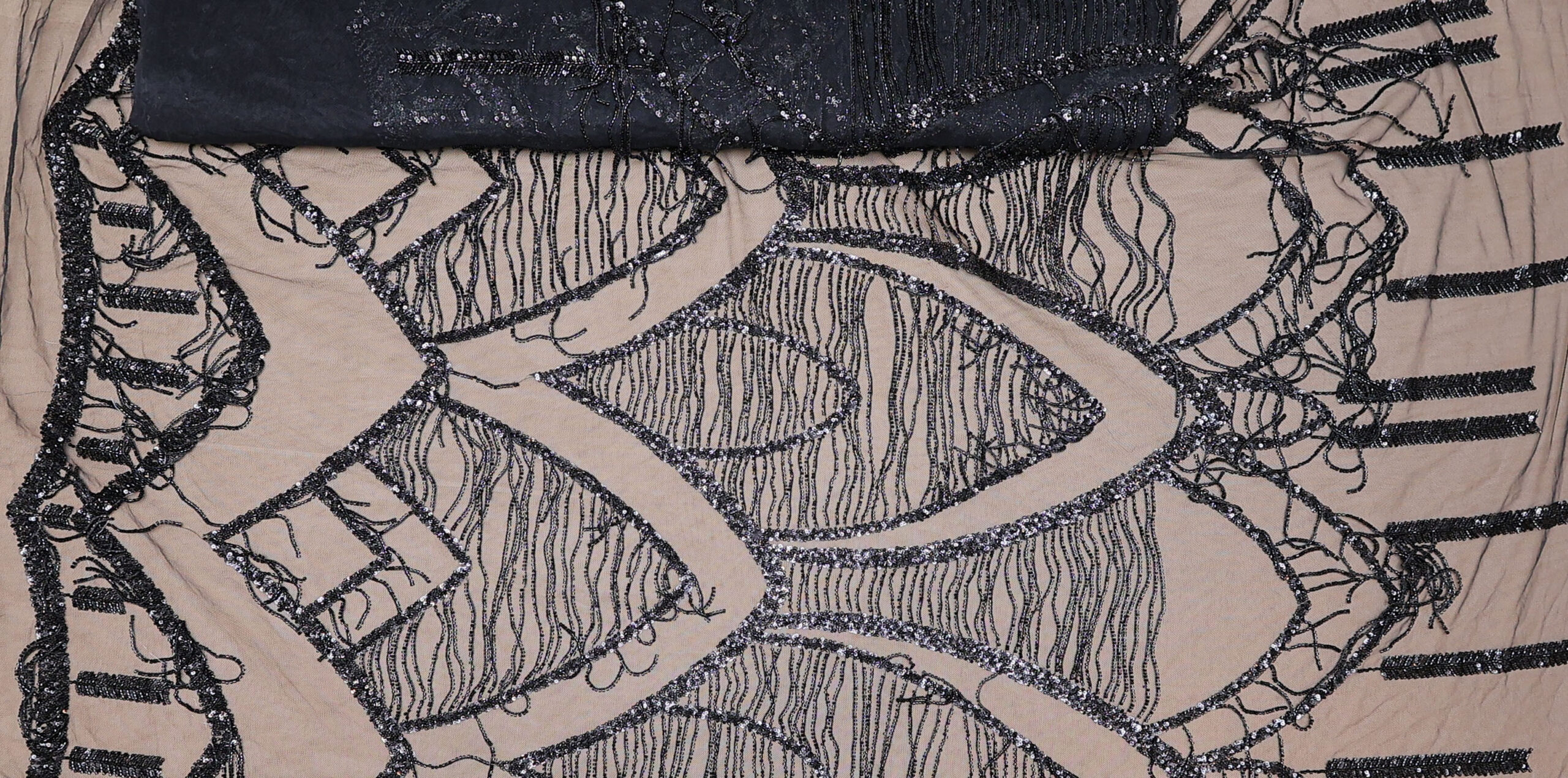 Luksuzna crna čipka sa resama od perli – Extra kupon VI - CP014 - 2