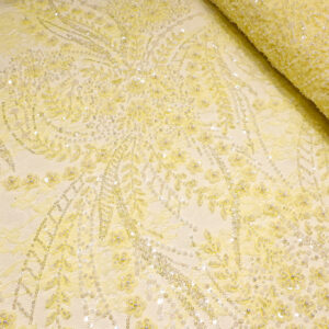 PUTER ŽUTA ČIPKA ELEGANCE FRENCH CP067 - 35 | Ekskluzivna Čipka sa Kristalima i Perlama