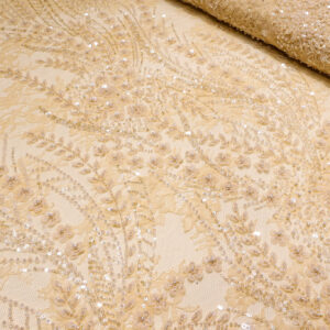 BEŽ ČIPKA ELEGANCE FRENCH CP067 - 33 | Ekskluzivna Čipka sa Kristalima i Perlama