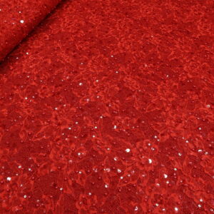 Crvena Kristalna Čipka French CP008 - 30 – Ekskluzivna gusta vezena čipka na končanoj osnovi