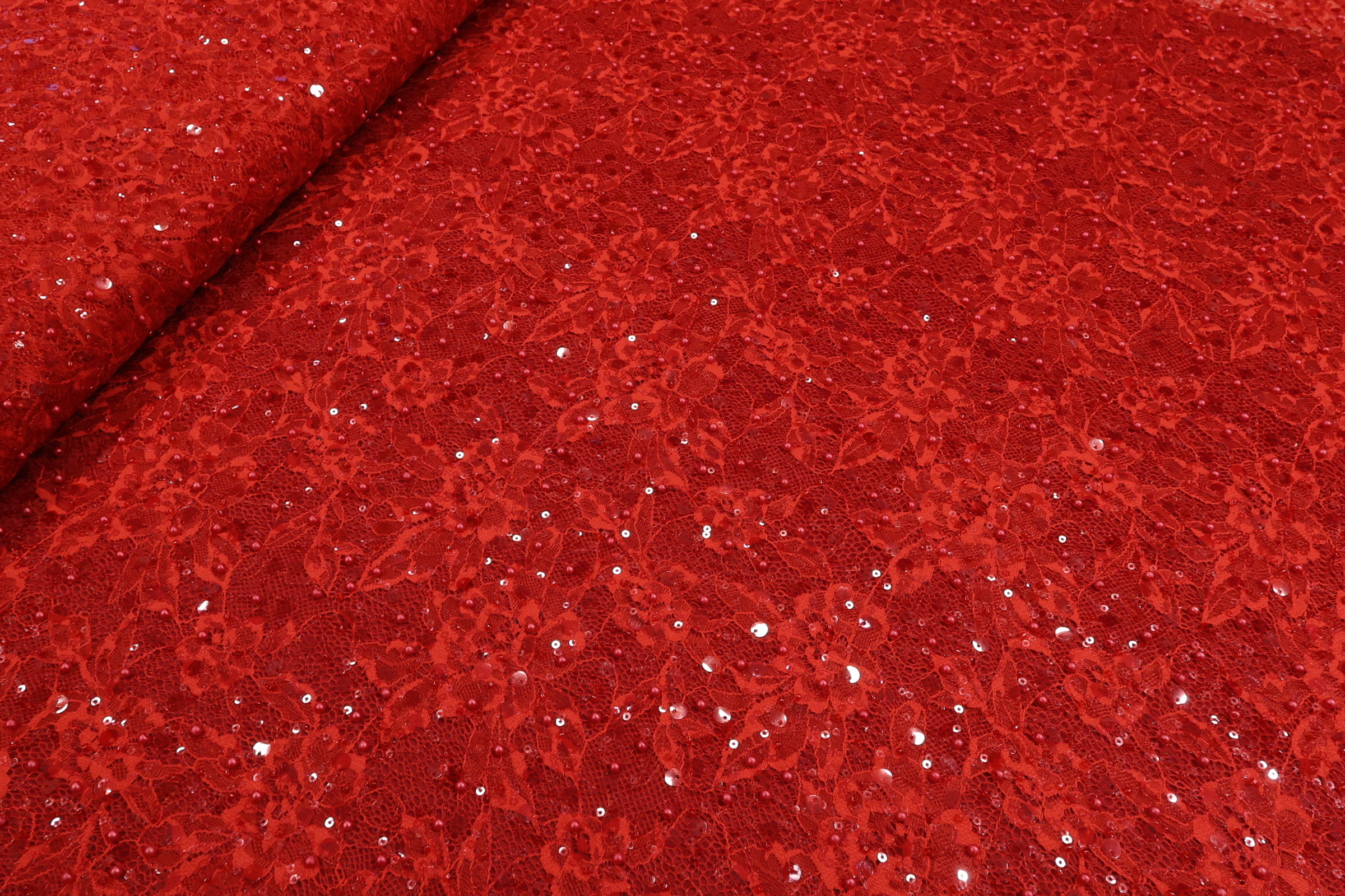 Crvena Kristalna Čipka French CP008 - 30 – Ekskluzivna gusta vezena čipka na končanoj osnovi