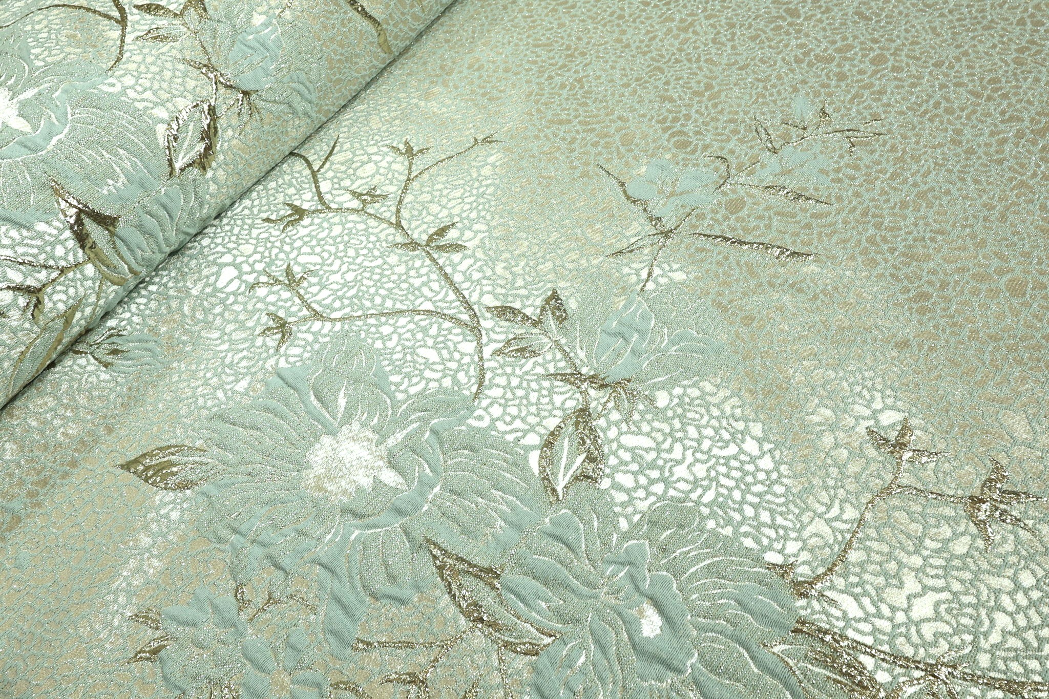 Brokat selection Mint zeleni PM068 - 58 Ekskluzivni metalizirani materijal tirkiznim sa floralnim dezenom (150cm)